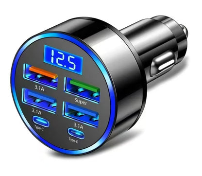 The new digital display car charger 4usb 66W fast charge PD mobile phone charging head a drag four with halo car charger