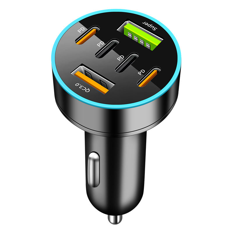 The new digital display car charger 4usb 66W fast charge PD mobile phone charging head a drag four with halo car charger