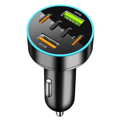 The new digital display car charger 4usb 66W fast charge PD mobile phone charging head a drag four with halo car charger