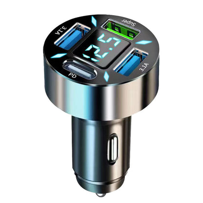 The new digital display car charger 4usb 66W fast charge PD mobile phone charging head a drag four with halo car charger