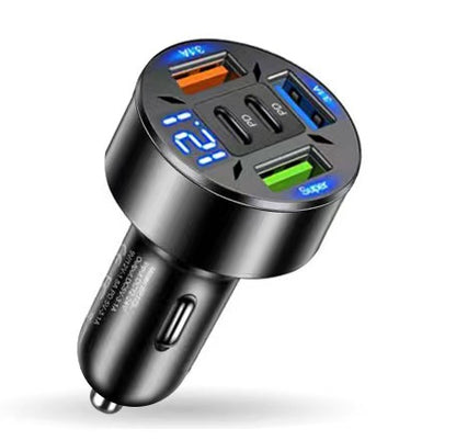 The new digital display car charger 4usb 66W fast charge PD mobile phone charging head a drag four with halo car charger