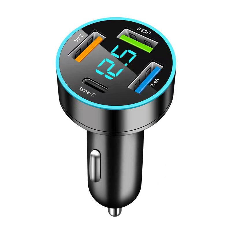 The new digital display car charger 4usb 66W fast charge PD mobile phone charging head a drag four with halo car charger