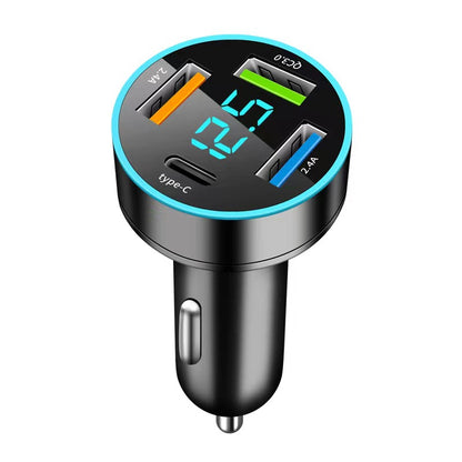 The new digital display car charger 4usb 66W fast charge PD mobile phone charging head a drag four with halo car charger