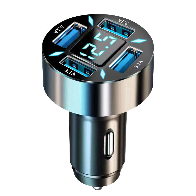 The new digital display car charger 4usb 66W fast charge PD mobile phone charging head a drag four with halo car charger