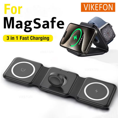 Ultimate 3-in-1 Magnetic Wireless Charger Dock for Magsafe: Fast Charging for iPhone 16/15/14/13/12 Pro Max, Apple Watch, and AirPods