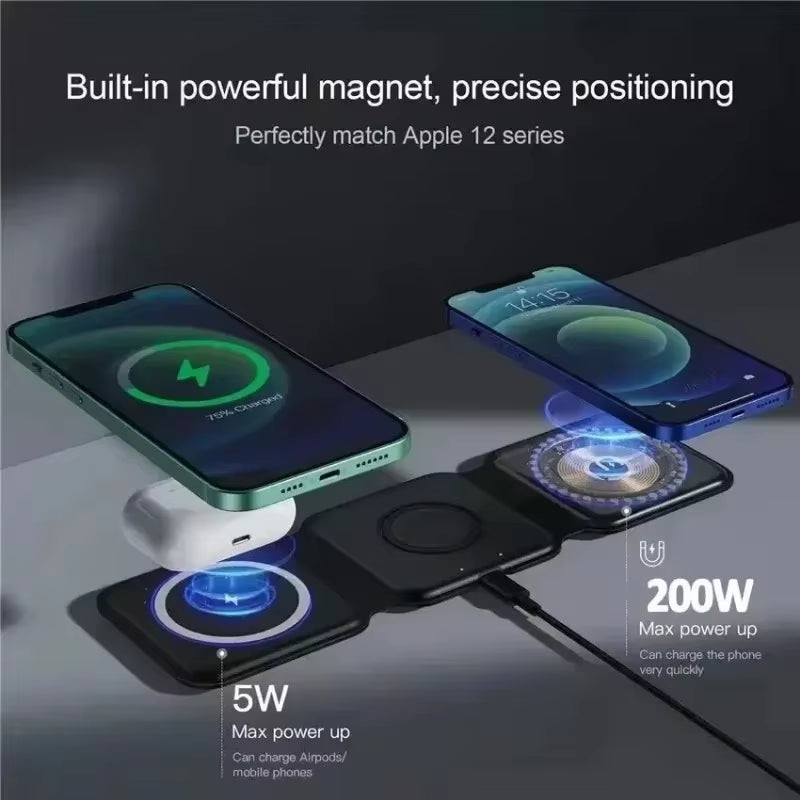 Ultimate 3-in-1 Magnetic Wireless Charger Dock for Magsafe: Fast Charging for iPhone 16/15/14/13/12 Pro Max, Apple Watch, and AirPods