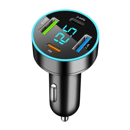 The new digital display car charger 4usb 66W fast charge PD mobile phone charging head a drag four with halo car charger