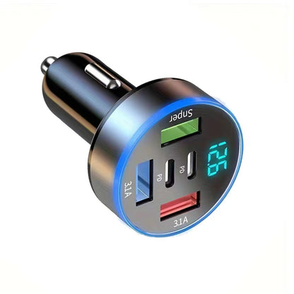 The new digital display car charger 4usb 66W fast charge PD mobile phone charging head a drag four with halo car charger