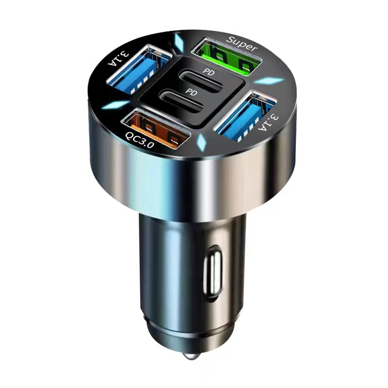 The new digital display car charger 4usb 66W fast charge PD mobile phone charging head a drag four with halo car charger