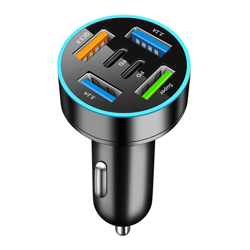The new digital display car charger 4usb 66W fast charge PD mobile phone charging head a drag four with halo car charger